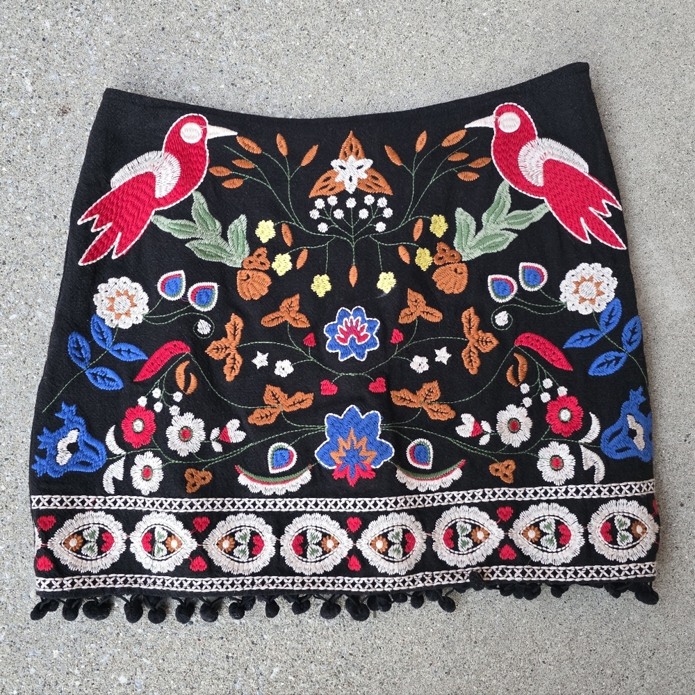 Umgee S Bohemian Hippie Festival Artsy Woodland Embroidered Mini Skirt - Picture 3 of 13